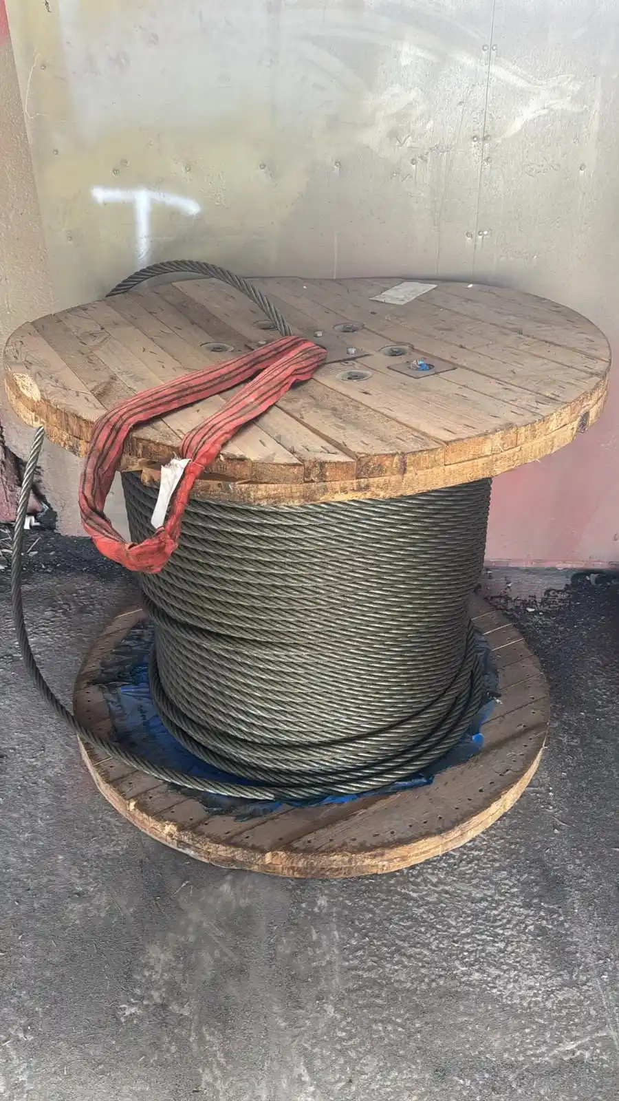 Steel wire rope coils on an industrial site