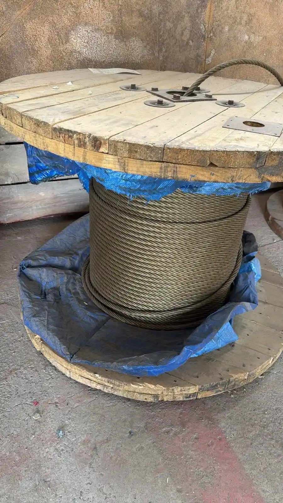 Steel wire rope coil close-up