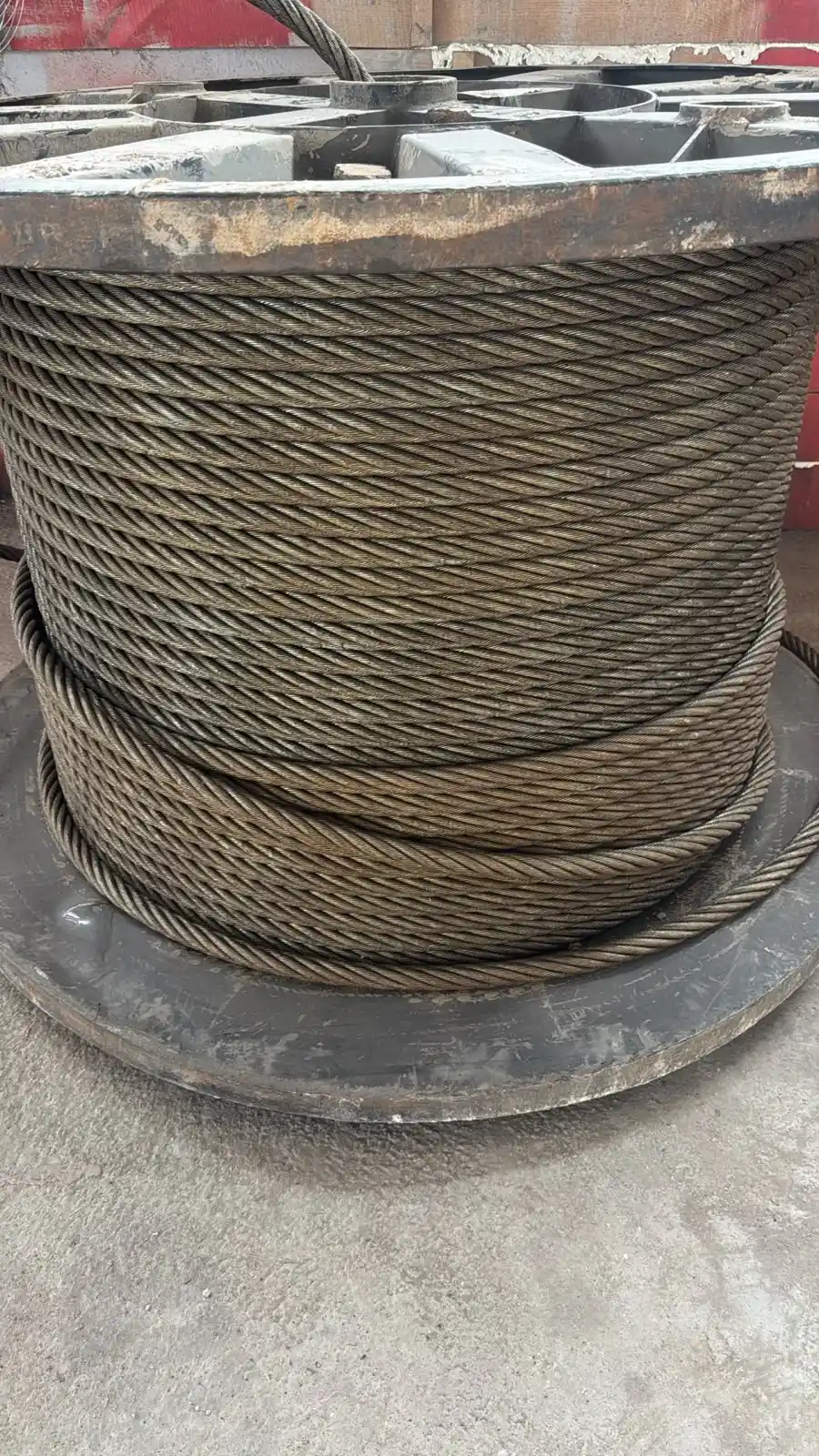 Industrial steel wire rope on a concrete area